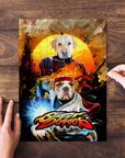 Personalized 'Street Doggos' 2 pet puzzle featuring a Labrador and Bulldog in a fighting game style.