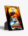 Personalized 'Street Doggos' standing canvas featuring two pets as fighting game characters.