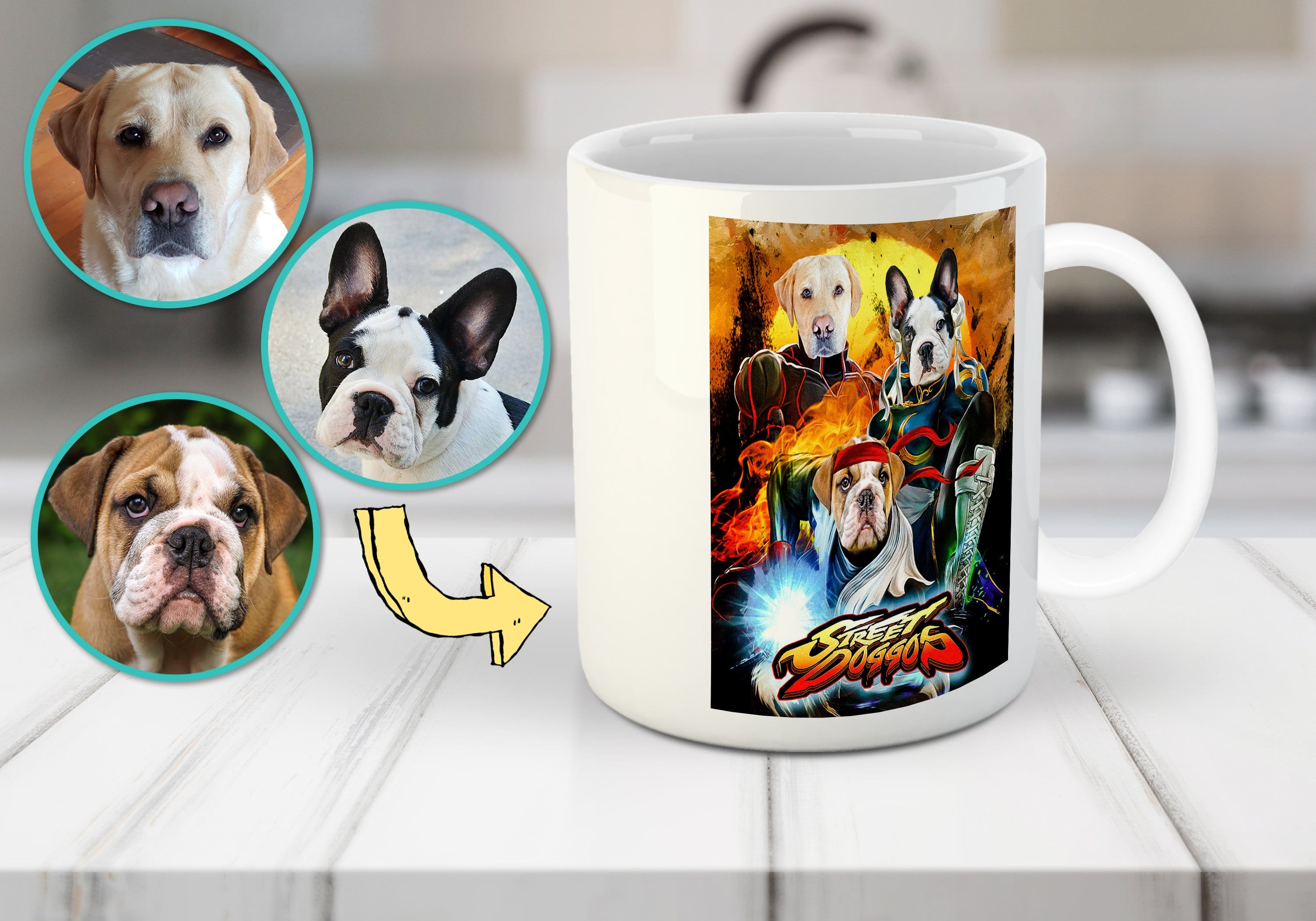 Taza personalizada con 3 mascotas &#39;Street Doggos&#39;