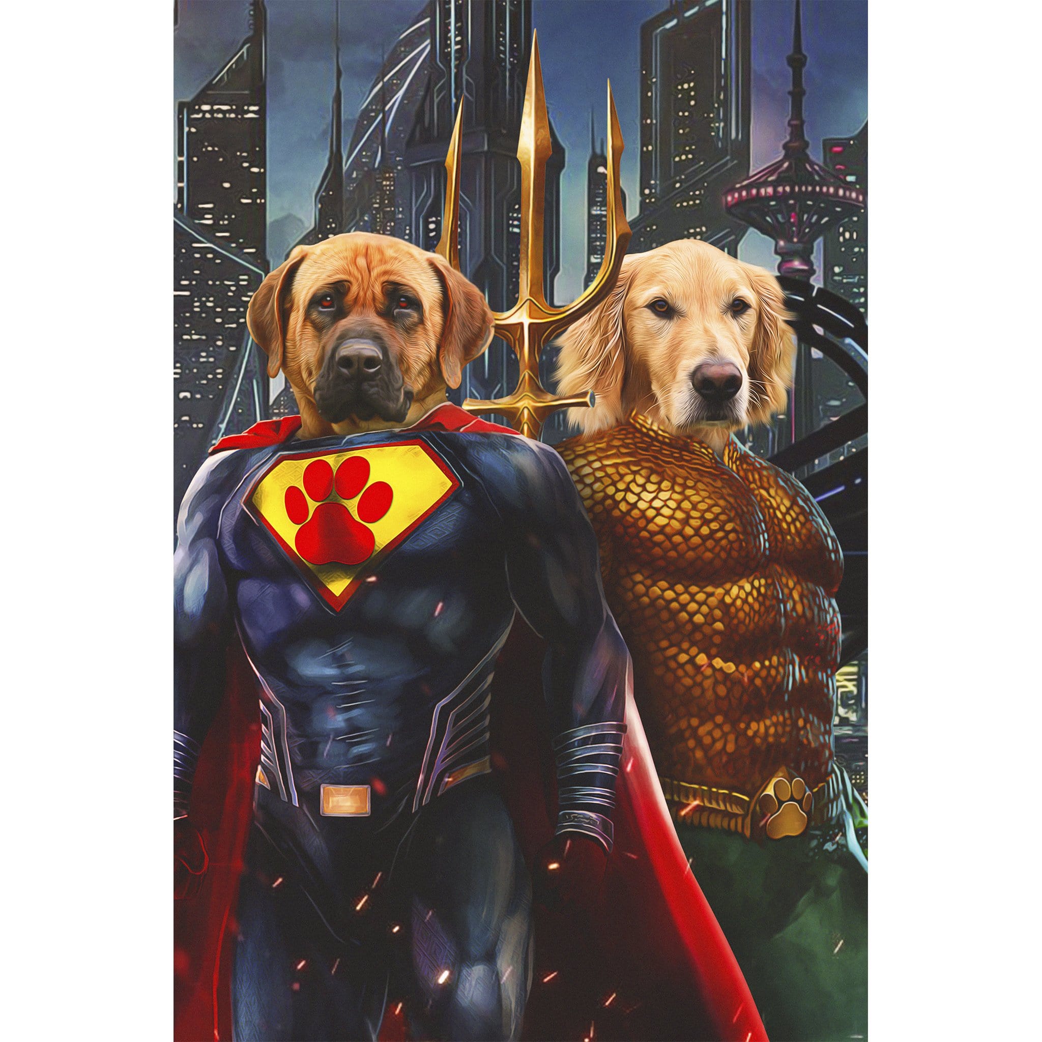 &#39;Superdog &amp; Aquadog&#39; 2 Pet Digital Portrait