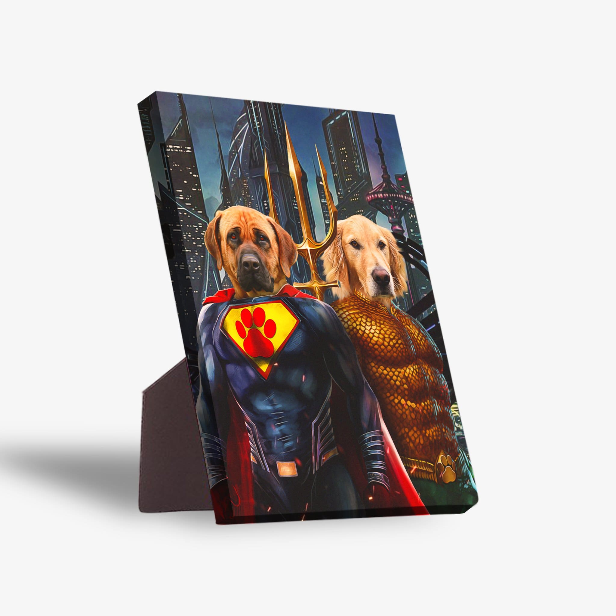 &#39;Superdog &amp; Aquadog&#39; Personalized 2 Pet Standing Canvas