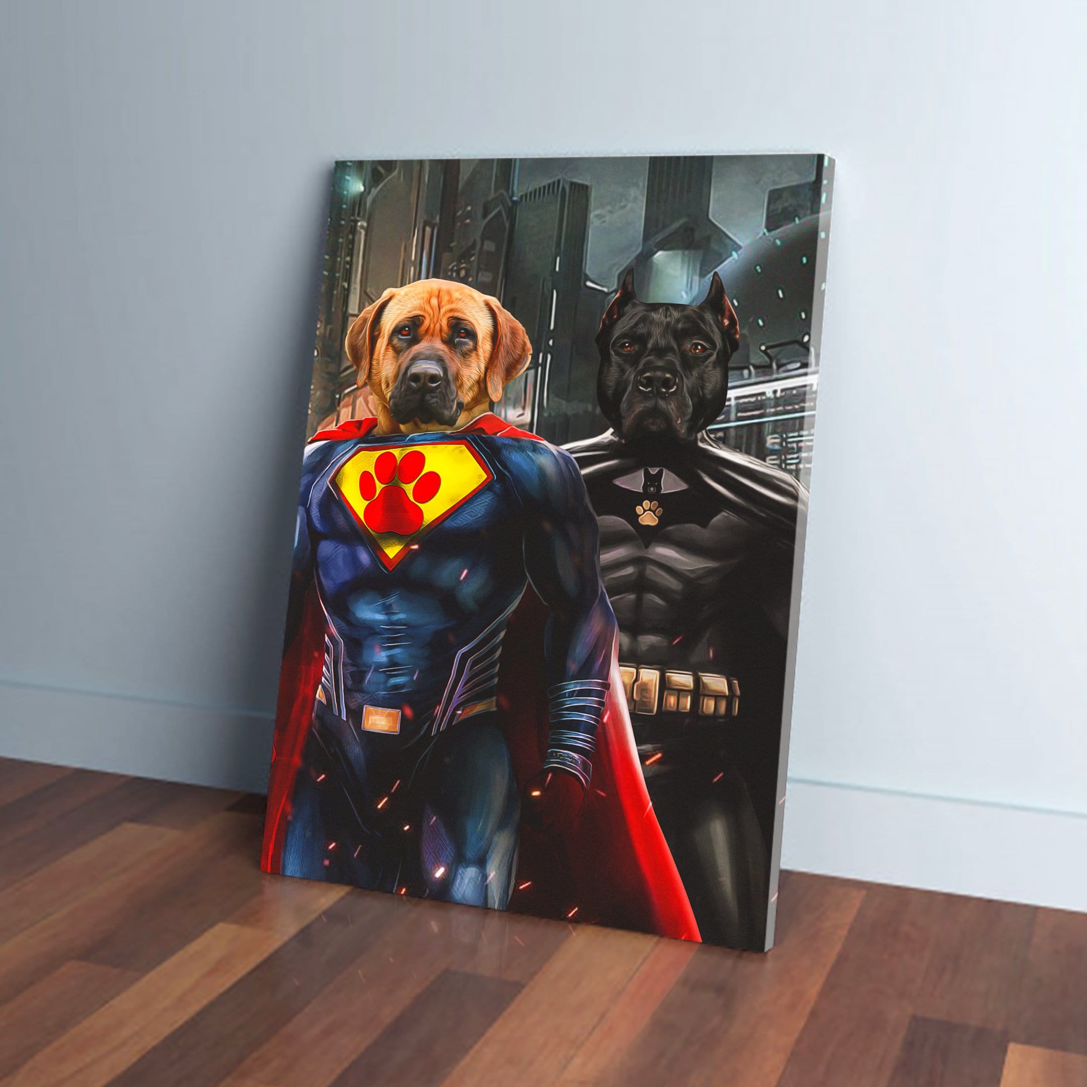 &#39;Superdog &amp; Batdog&#39; Personalized 2 Pet Canvas
