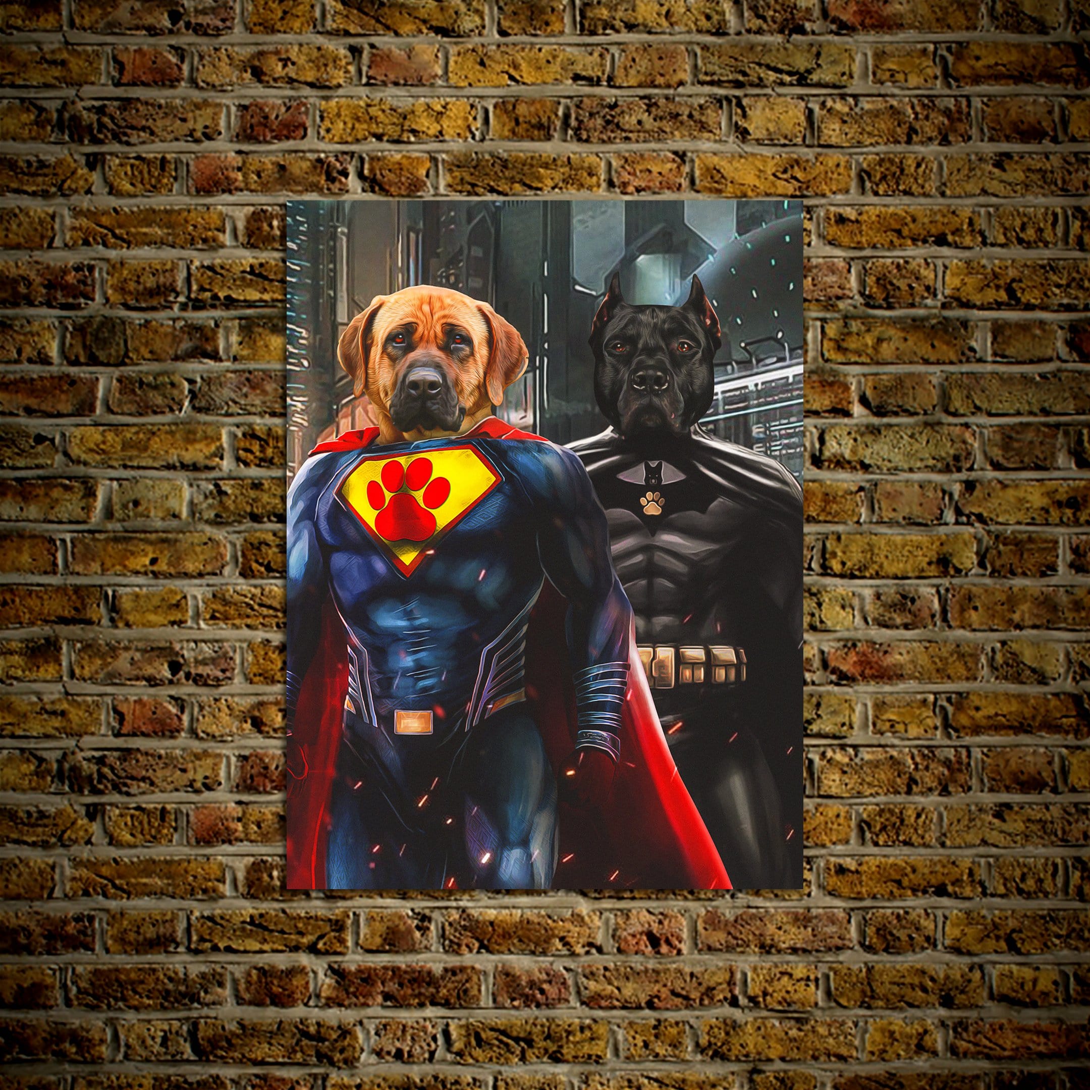 &#39;Superdog &amp; Batdog&#39; Personalized 2 Pet Poster