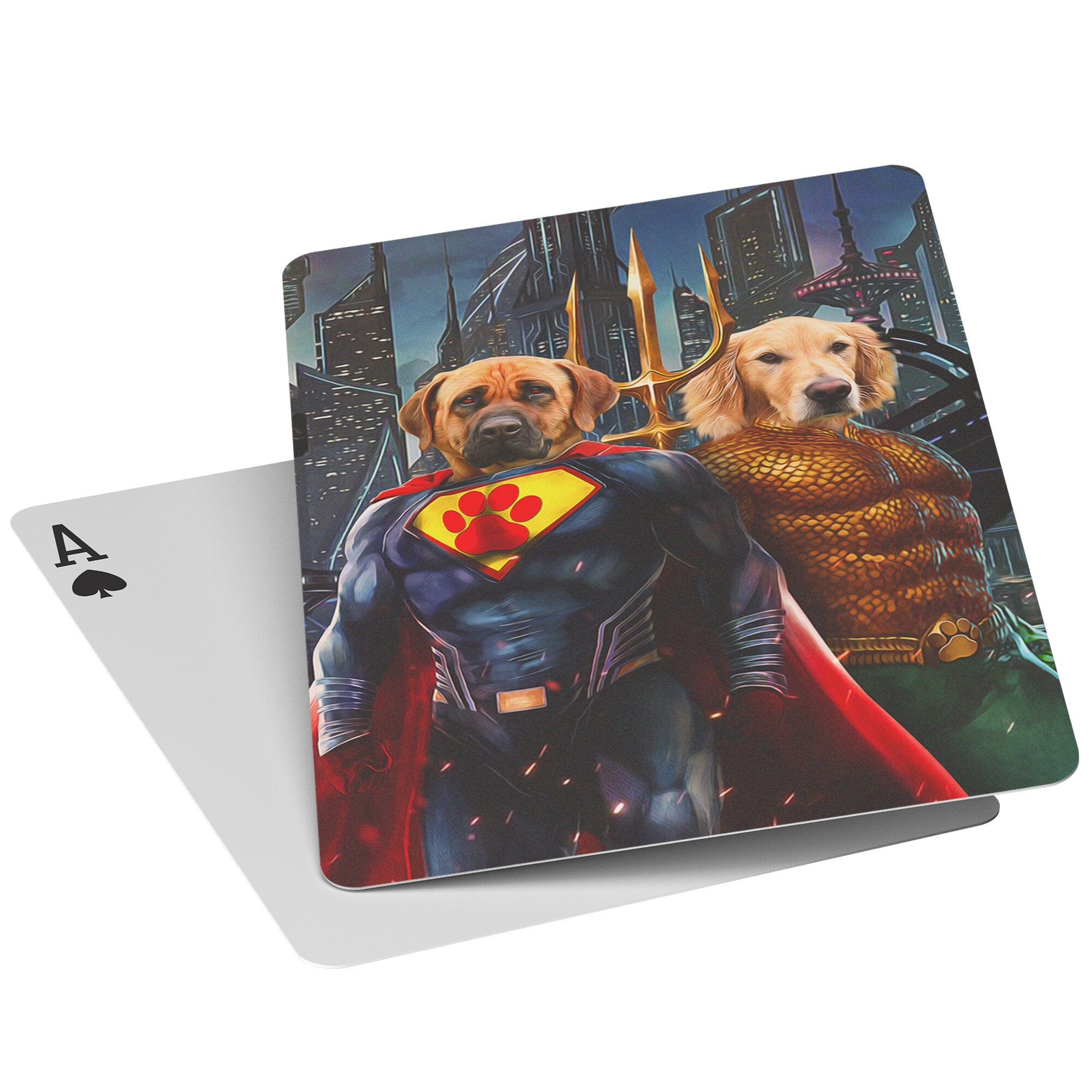 &#39;Superdog &amp; Aquadog&#39; Personalized 2 Pet Playing Cards
