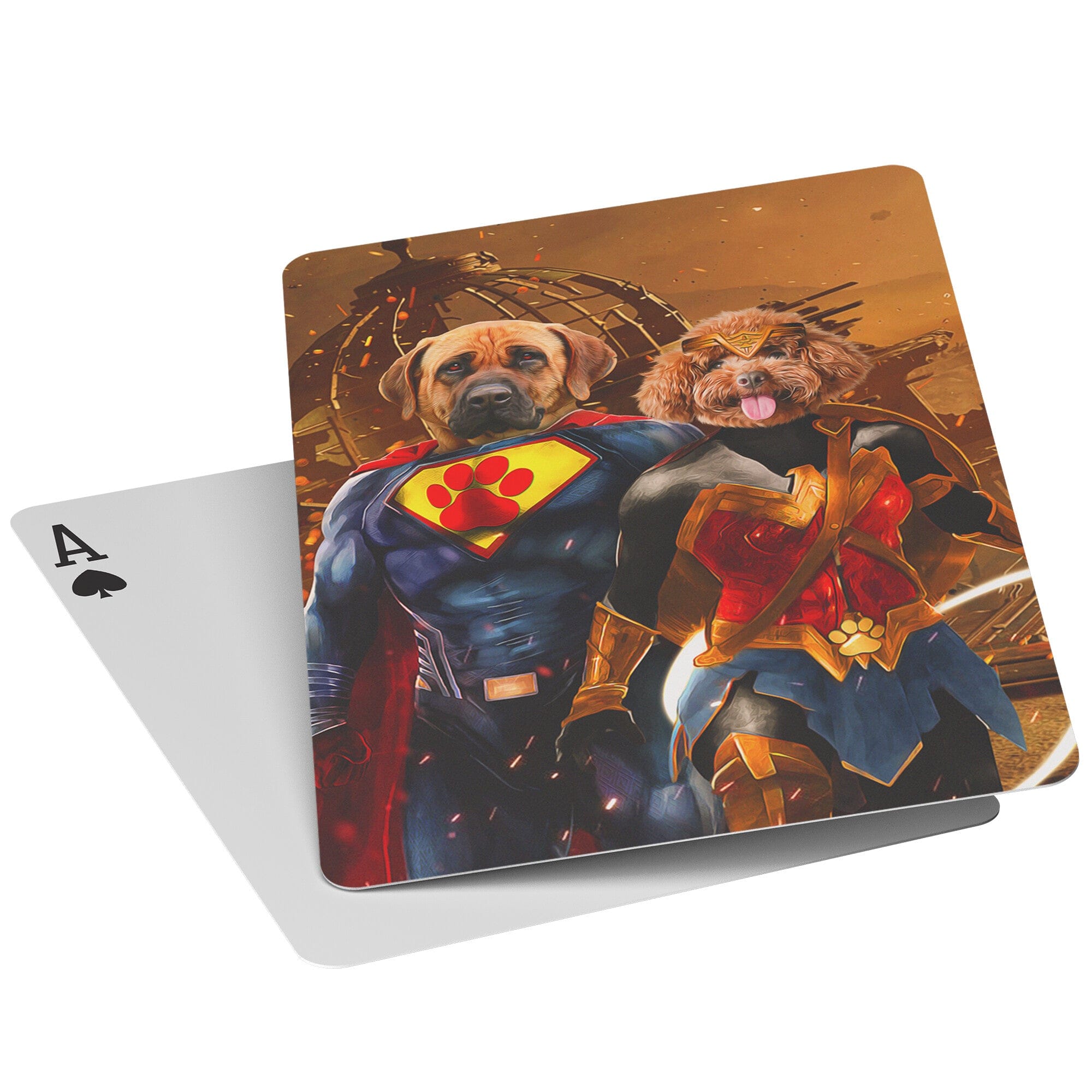 &#39;Superdog &amp; Wonder Doggette&#39; Personalized 2 Pet Playing Cards