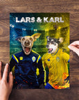 Personalized 2-pet puzzle featuring dogs in Sweden Euro football jerseys, with "LARS & KARL" text.