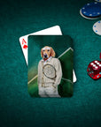Personalized playing cards featuring a Golden Retriever dog in a tennis player portrait.