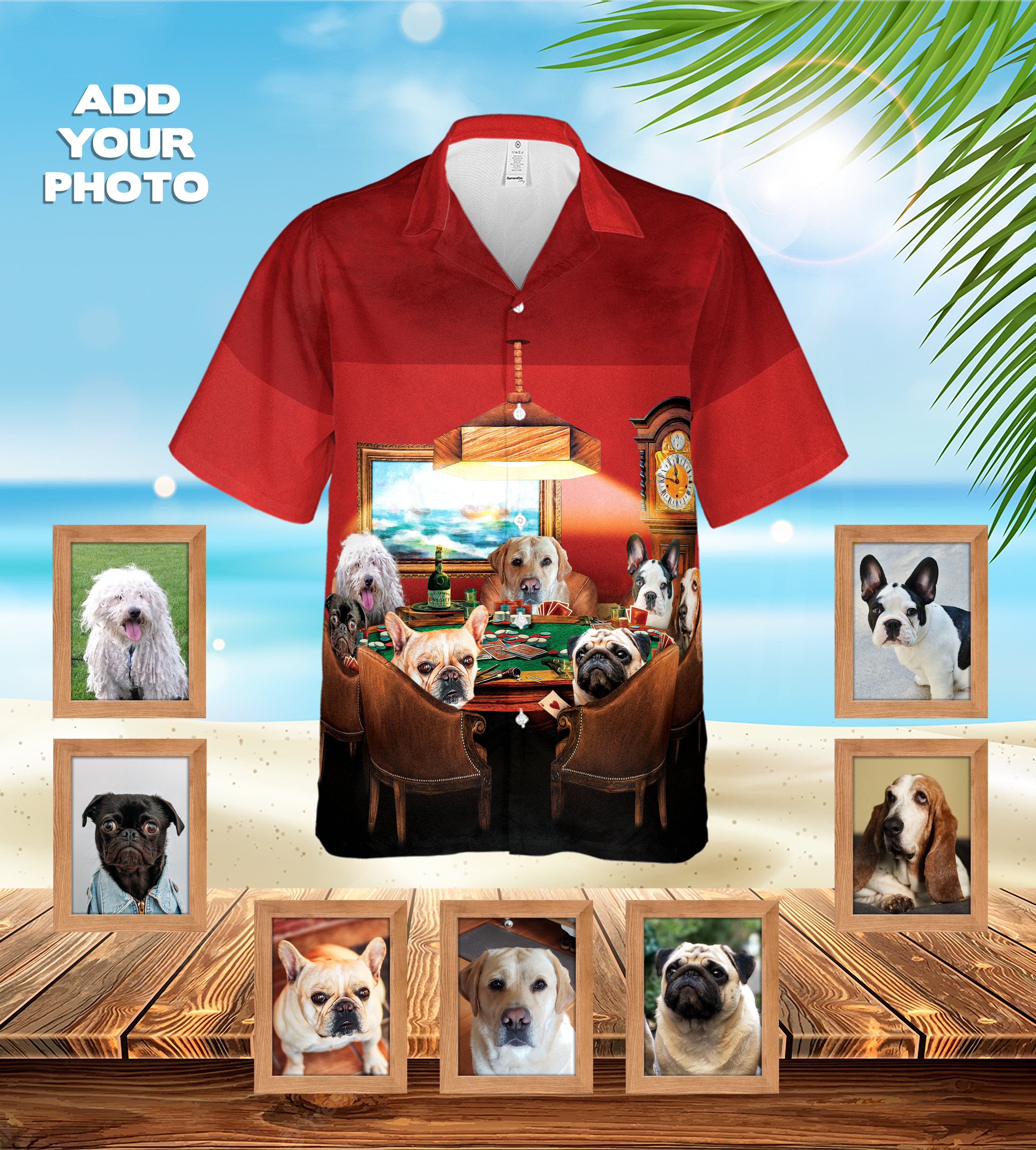 Camisa Hawaiana Personalizada (Los Jugadores de Poker: 1-7 Mascotas)