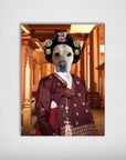 Personalized pet poster featuring a dog in a red Asian Empress hanbok with a traditional headdress.