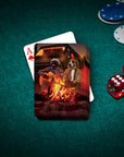 Personalized playing cards featuring two pets as campers, a pug playing guitar and a beagle by a campfire.