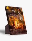 Personalized 2-pet standing canvas featuring a pug playing guitar and a beagle by a campfire.