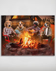 Personalized 'The Campers' poster featuring four pets as campers around a campfire.