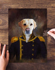 Personalized pet puzzle featuring a yellow Labrador in a custom Captain's uniform portrait.