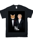 Black Gildan t-shirt with a personalized "Catfather & Catmother" design featuring a cat and woman in suits.