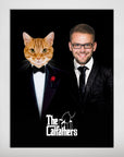 Personalized 'The Catfathers' poster featuring a man and an orange cat in black tuxedos.