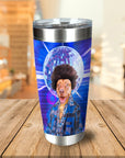 Personalized stainless steel tumbler with a custom dog portrait in a disco-themed, afro-wearing outfit.