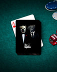 Personalized playing cards featuring two pets as "The Dogfathers" on a green poker table.
