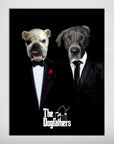Personalized "The Dogfathers" poster featuring two pets in suits on a black background.