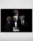 Personalized "The Dogfathers" poster featuring four pets in suits on a black background.