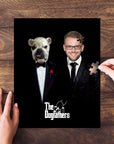 Personalized "The Dogfathers" puzzle featuring a custom portrait of a man and a bulldog in tuxedos.