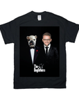 Black Gildan t-shirt featuring a personalized "The Dogfathers" design with a bulldog and man in tuxedos.