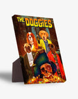 Personalized standing canvas featuring four dogs in "The Doggies" movie poster style with a skull and treasure.