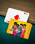 Personalized playing cards featuring four pets in a "Doggo Beatles" Abbey Road style portrait.