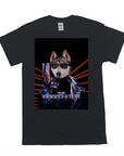 Black Gildan t-shirt with a personalized "The Doggonator" design featuring a husky in sunglasses holding a gun.