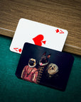 Personalized playing cards featuring three pets in Renaissance royal portraits, with an Ace of Hearts card.