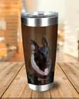 Personalized stainless steel tumbler with a custom royal portrait of a German Shepherd dog.
