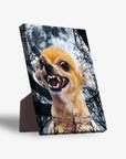 Personalized pet standing canvas featuring a fierce chihuahua against a full moon and bare trees.