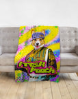 Personalized pet blanket with a corgi in a "Fresh Pooch of Bel-Air" portrait design.