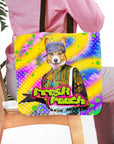Personalized Fresh Pooch tote bag with a custom cartoon corgi pet portrait in a colorful, vibrant design.