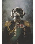 Custom digital portrait of a Great Dane in a Renaissance-style general's uniform.