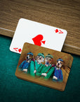 Personalized playing cards featuring four pets in "The Golfers" renaissance portrait style.