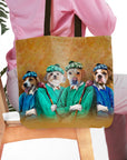 Personalized 'The Golfers' tote bag featuring four custom pet portraits in vintage golf attire.