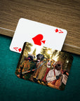 Personalized playing cards featuring four dogs in a "Hunters" themed custom portrait.