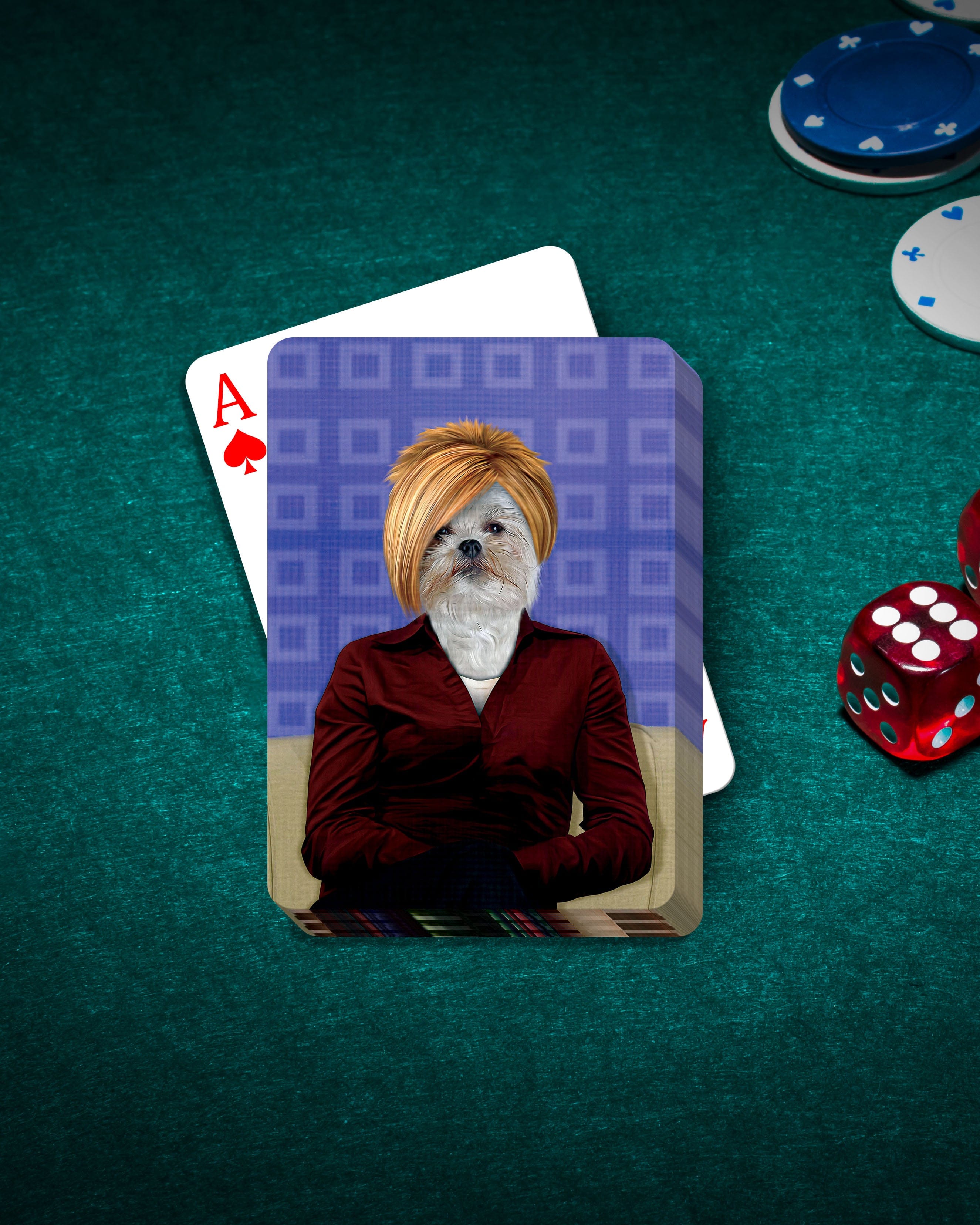 Custom personalized pet playing cards featuring a Shih Tzu in a "Karen" portrait style.