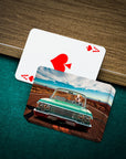 Personalized pet playing cards featuring a dog in a 'Lowrider' car design.