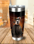 Personalized stainless steel tumbler with a bulldog pet portrait in a ninja costume.