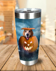Personalized stainless steel tumbler with a custom beagle dog portrait inside a glowing Halloween pumpkin.