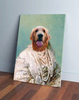Personalized Golden Retriever pet canvas, "The Pearled Dame" portrait, in a white lace dress with pearls.