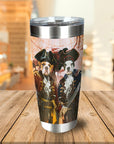 Personalized stainless steel tumbler with two bulldog pets as pirate portraits on a vintage map background.