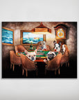 Personalized 'The Poker Players' matte poster featuring five pets as poker players in a classic art style.