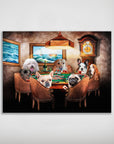 Personalized matte poster featuring seven pets as poker players in a classic art style.