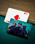Personalized playing cards featuring three dogs in police officer uniforms.