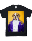 Black Gildan t-shirt featuring a personalized bulldog portrait in a purple velvet jacket and white ruffled shirt.