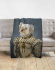 Personalized pet blanket featuring a white dog in a royal renaissance princess portrait.