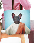 Personalized tote bag with a custom Renaissance-style portrait of a black French Bulldog.