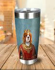 Personalized stainless steel tumbler with a Cavalier King Charles Spaniel in a royal queen portrait.